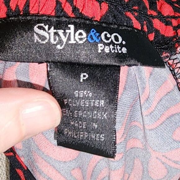 Style & Co. Red & Black Short Sleeve Mock Turtleneck Top Size S - Picture 8 of 9